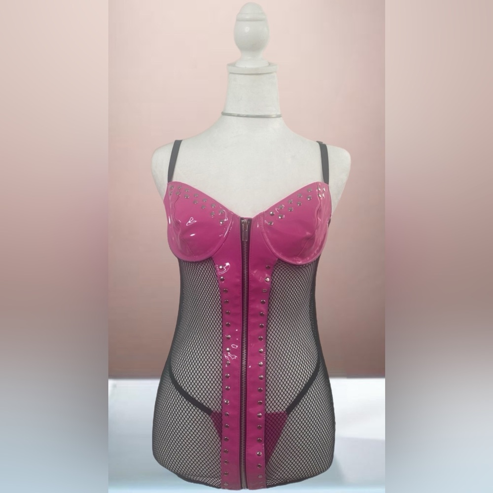 Fishnet studded lingerie dress with zipper